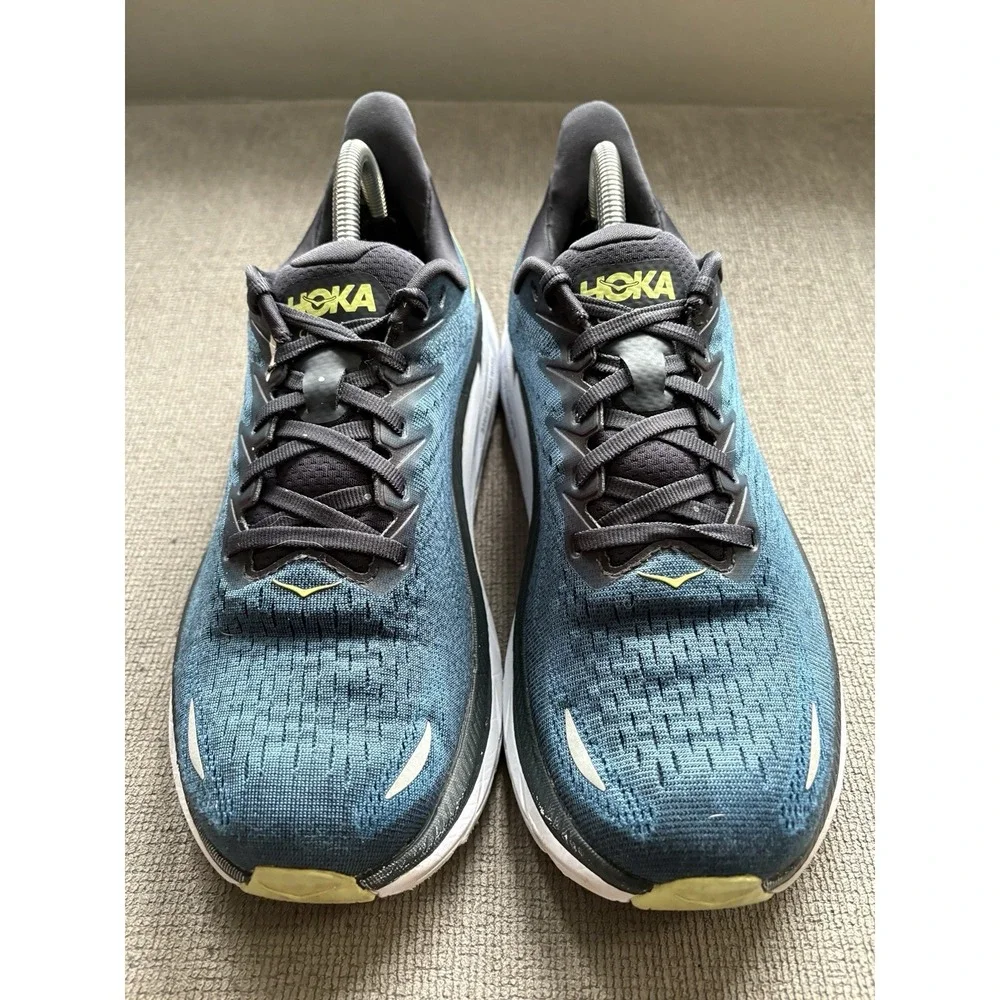 Hoka One One Shoes Mens US 8.5 EE Wide Clifton 8 Blue White Running Sneakers